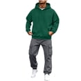 thumbnail image 3 of Chiccall Mens Sweatsuit 2 Piece Drawstring Kangaroo Pocket Hoodie Elastic Bottom Elastic Waist Cargo Sweatpant Outfits Fall Winter Warm Loose Fit Casual Athletic Sets, 3 of 6