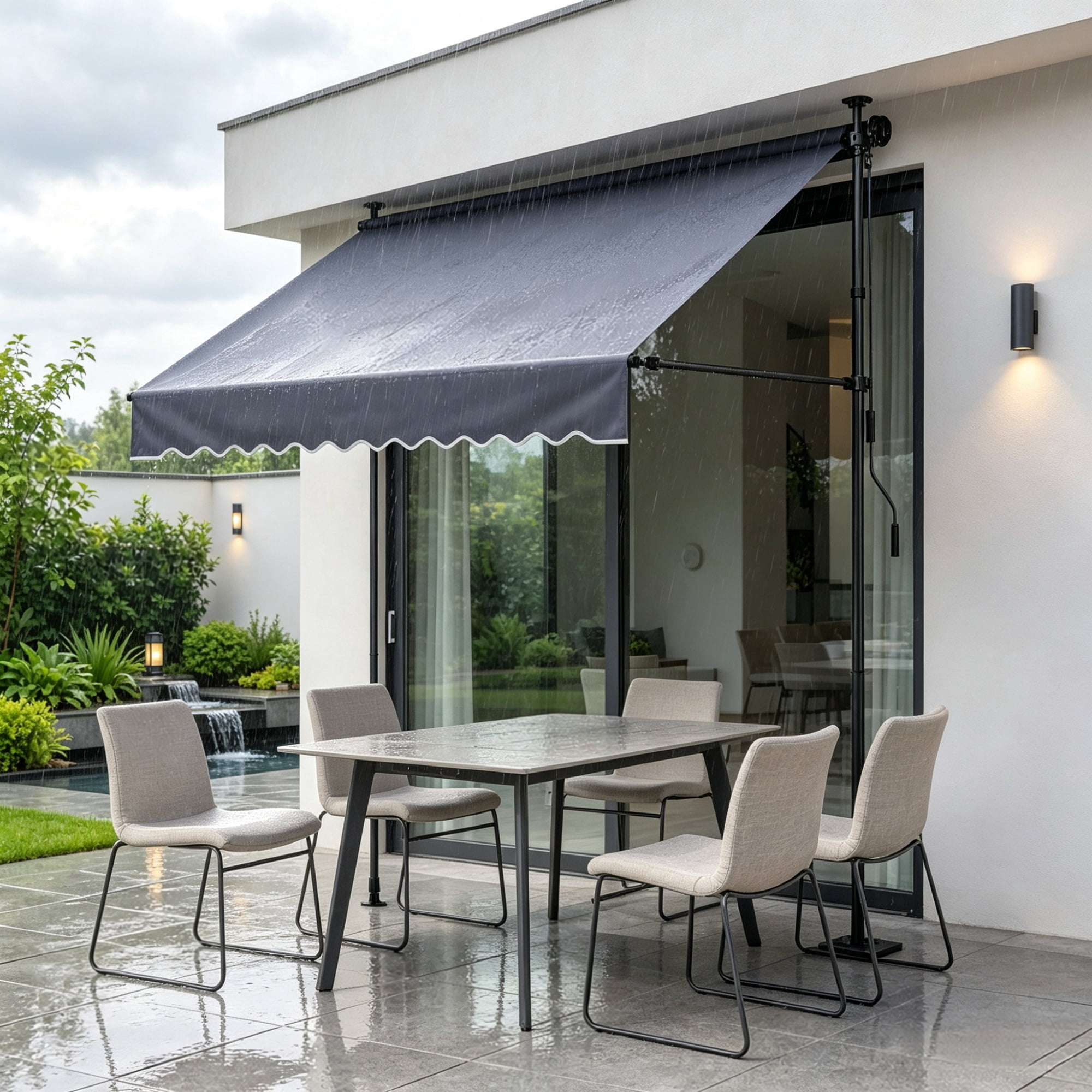 78" Manual Retractable Patio Awning, Height Adjustable Sunshade Canopy with Crank Handle for Backyard & Balcony