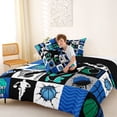 thumbnail image 4 of Castle Fairy Blue Basketball Print Full Size Comforter Sets 3-Piece, Vintage Checkered Splash Bedding Comforter Set,Black Reversible,1 Comforter and 2 Pillowcases, 4 of 6