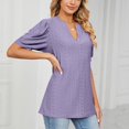 thumbnail image 6 of Dagegui Womens Short Sleeve Summer Tops 2025 Fashion Eyelet Tunic Blouse V Neck Puff Sleeve T Shirts Solid Soft Loose Fit Tees Purple S-2XL, 6 of 6