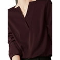 thumbnail image 3 of Niche Satin Design V-Neck Solid Color Puff Long-Sleeved Blouse, Burgundy, Large, 3 of 5
