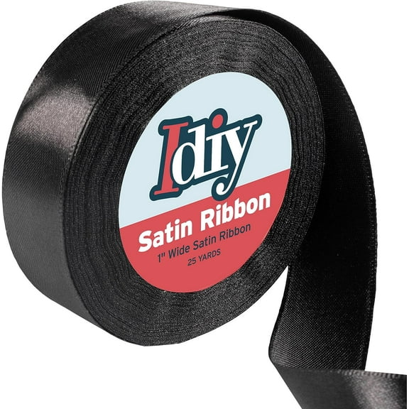Black Satin Ribbon 1" x 25 Yards - Single-Faced, No-Wire Ribbon for Xmas Gift Wrapping, Bows, Wedding Decor, Sewing, Crafts, Hair Accessories, Baby Showers, Holiday Wreaths, Party Decorations