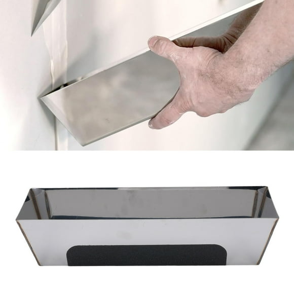 Drywall Tool Tray Bucket, Easy Cleaning 12 inch Stainless Steel Rugged Mirror Polished Finish Drywall Mud Pan Rounded Bottom Edges for Home Renovation