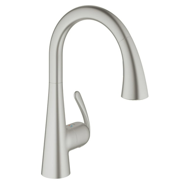 Grifo de cocina con control de pie extraíble con doble pulverizador, acero inoxidable