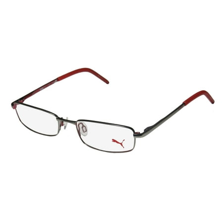 New Puma 15382 Mens/Womens Designer Full-Rim Gunmetal / Red With Silicone Nose Pads Ophthalmic Frame Demo Lenses 49-17-135 Spring Hinges Eyeglasses/Eyewear