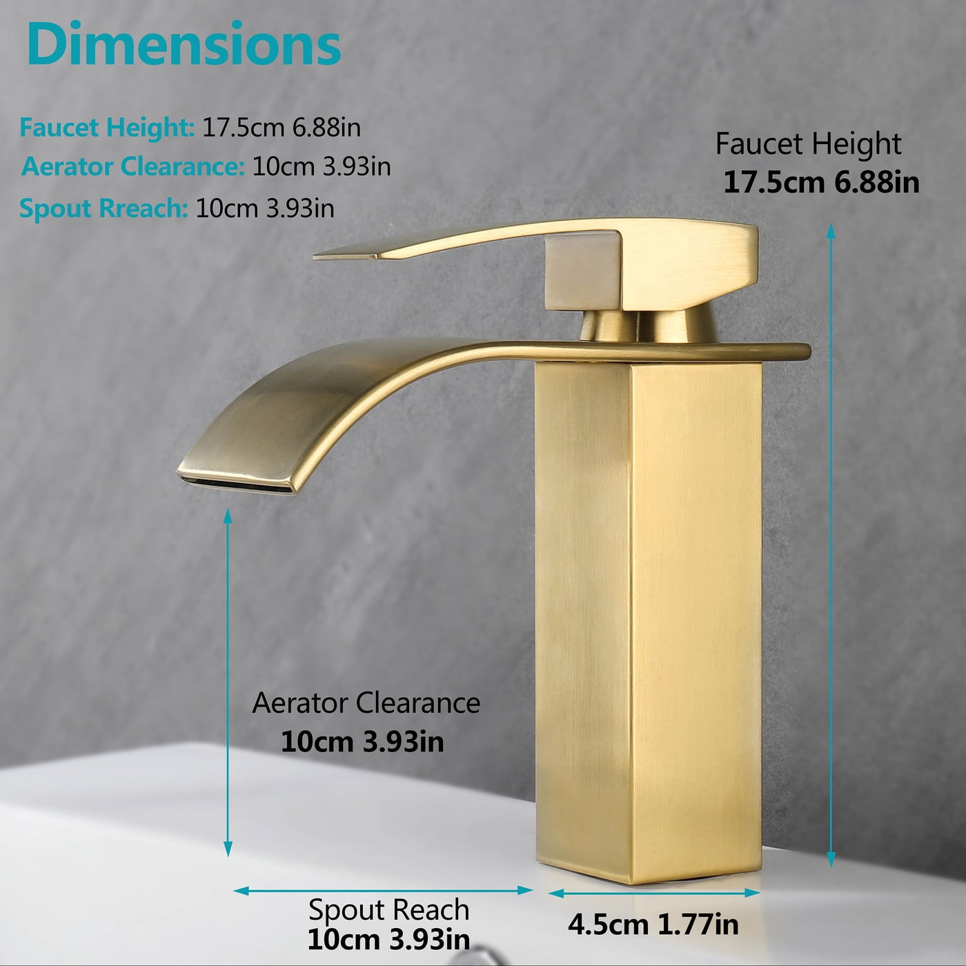 YZZY Single Handle Waterfall Bathroom Faucet Brushed Gold Bathroom Basin Faucet Single Hole Bathroom Vanity Sink Faucet