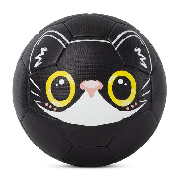 Kuangmi Size 5 Soccer Ball (27.5") - Black Cat Face Graphic PU Ball, Cute Edgy Indoor Outdoor Sports for Young Adults