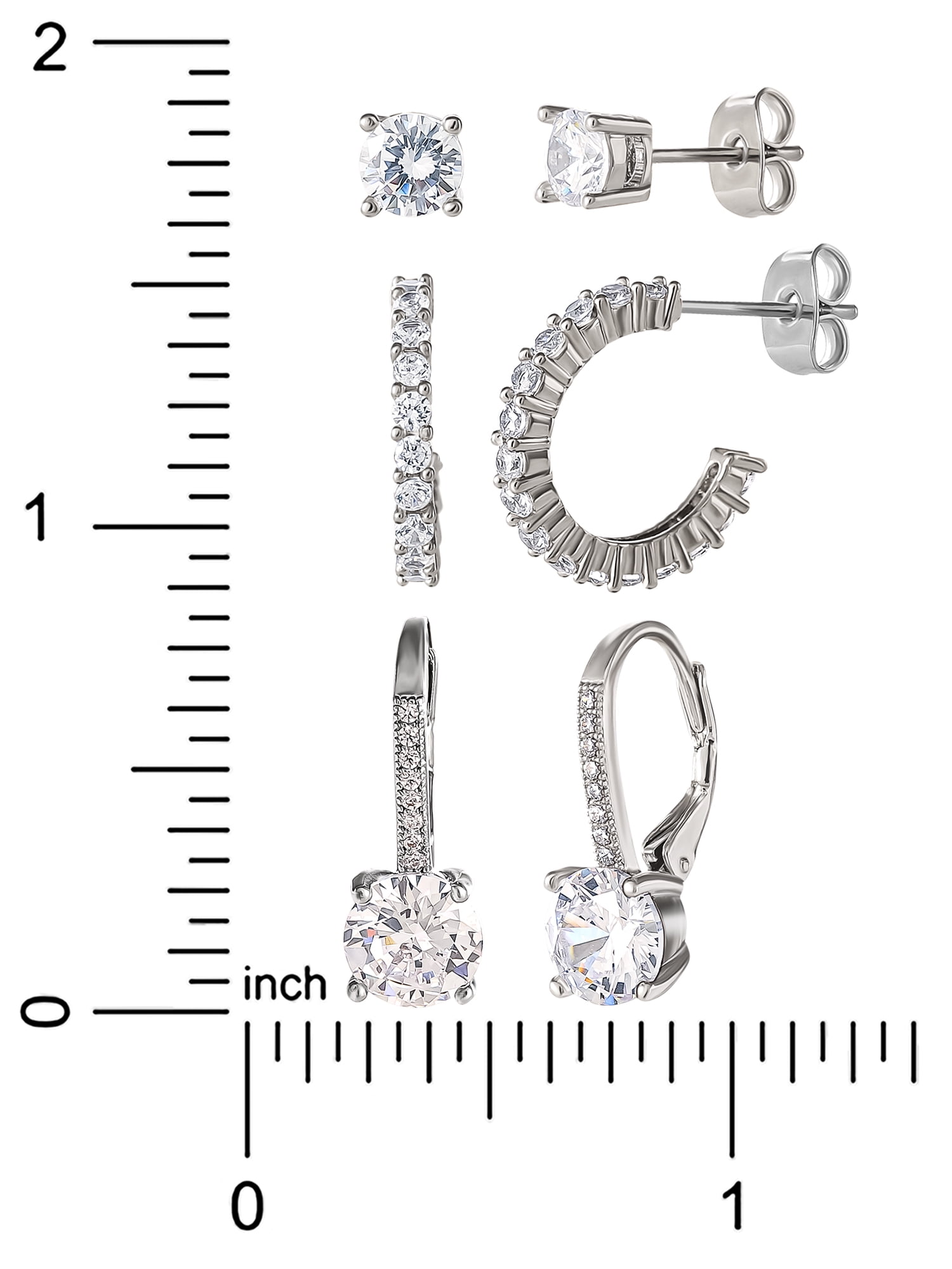 Believe By Brilliance Women's 14kt Gold Flash Plated Cubic Zirconia Earring Set, 3 Pairs