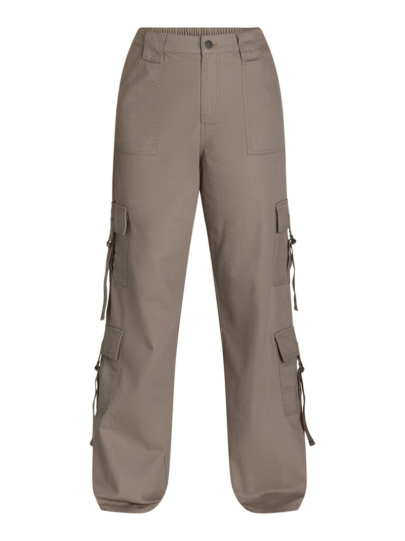 No Boundaries Women's Twill Cargo Pants, High-Rise Wide Leg