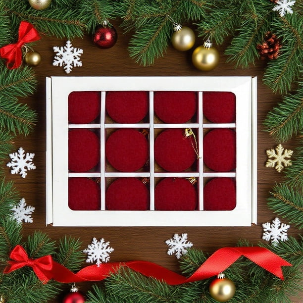 12 Bolas Navideñas de Terciopelo Flocadas, Adornos Navideños de Plástico, Adornos Colgantes Decorativos para Árbol de Navidad, Decoración de 2,4 Pulgadas