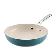 KitchenAid 9.5" Color-Finished Stainless Steel 3-Ply Base Ceramic Nonstick Frying Pan Dishwasher and Metal Utensil Safe, Induction Suitable and Oven Safe to 500°F, Agave
