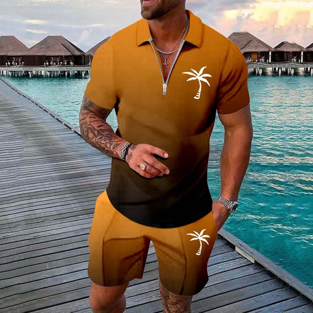 WILLBEST Traje de Moda para Hombre, Dos Trajes, Camisa y Pantalones Cortos de Color Liso, con Cremallera En La Parte Superior.