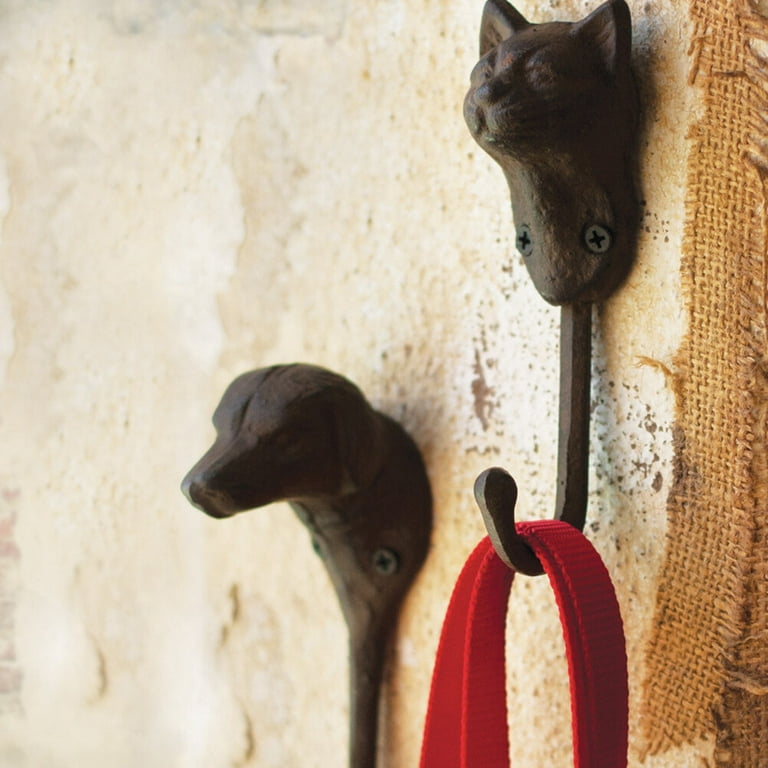 2pcs Wall Door Hook Hanger Cast Iron Cat Dog Head Design Hat Key Bag Hanging Hooks for Coffee Studio Bar Shop, Size: 14, Other