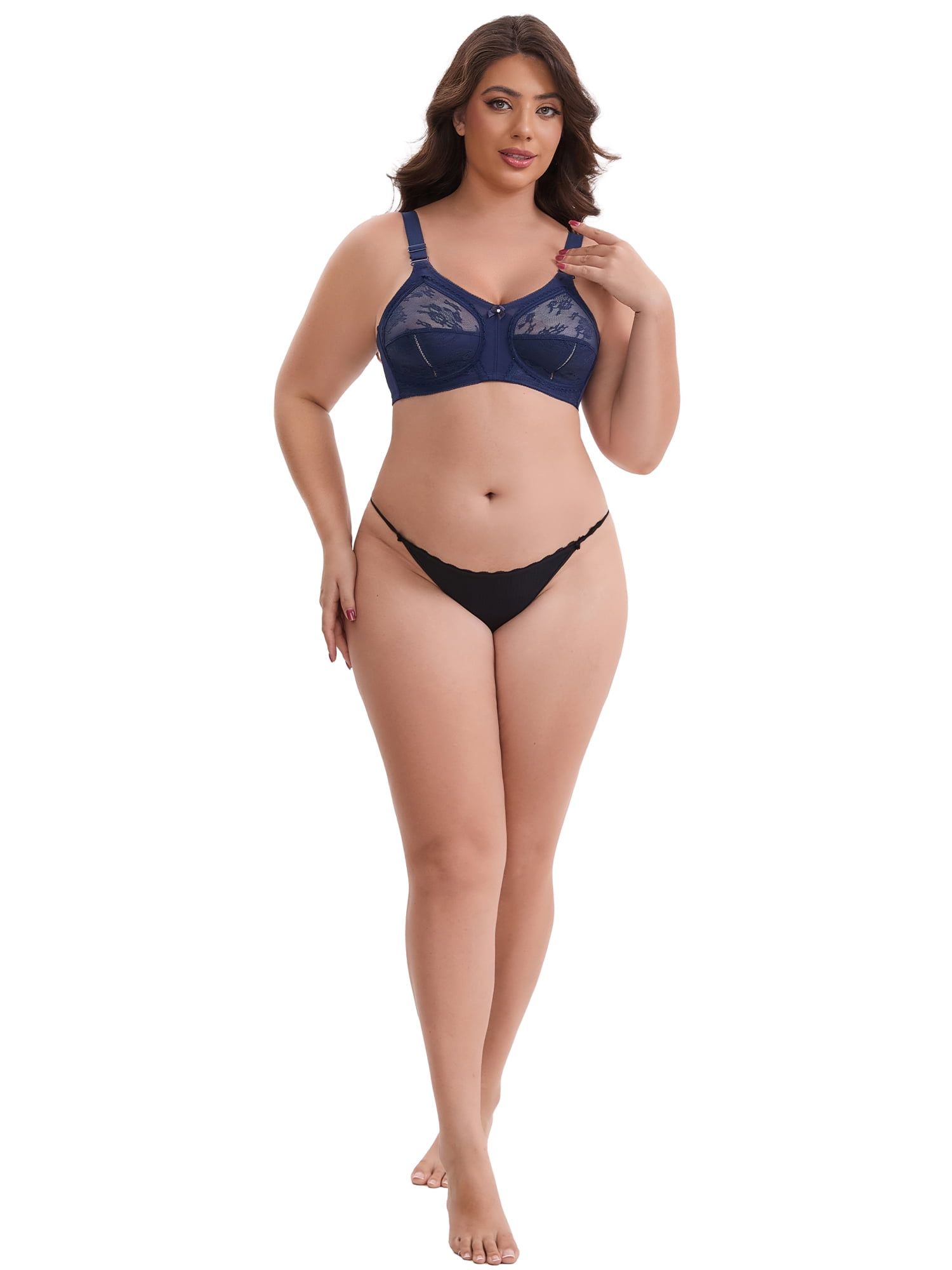 DARING DIVA Women's V-Neck Full Cup Wireless Bralette Lace Mesh 44D Blue