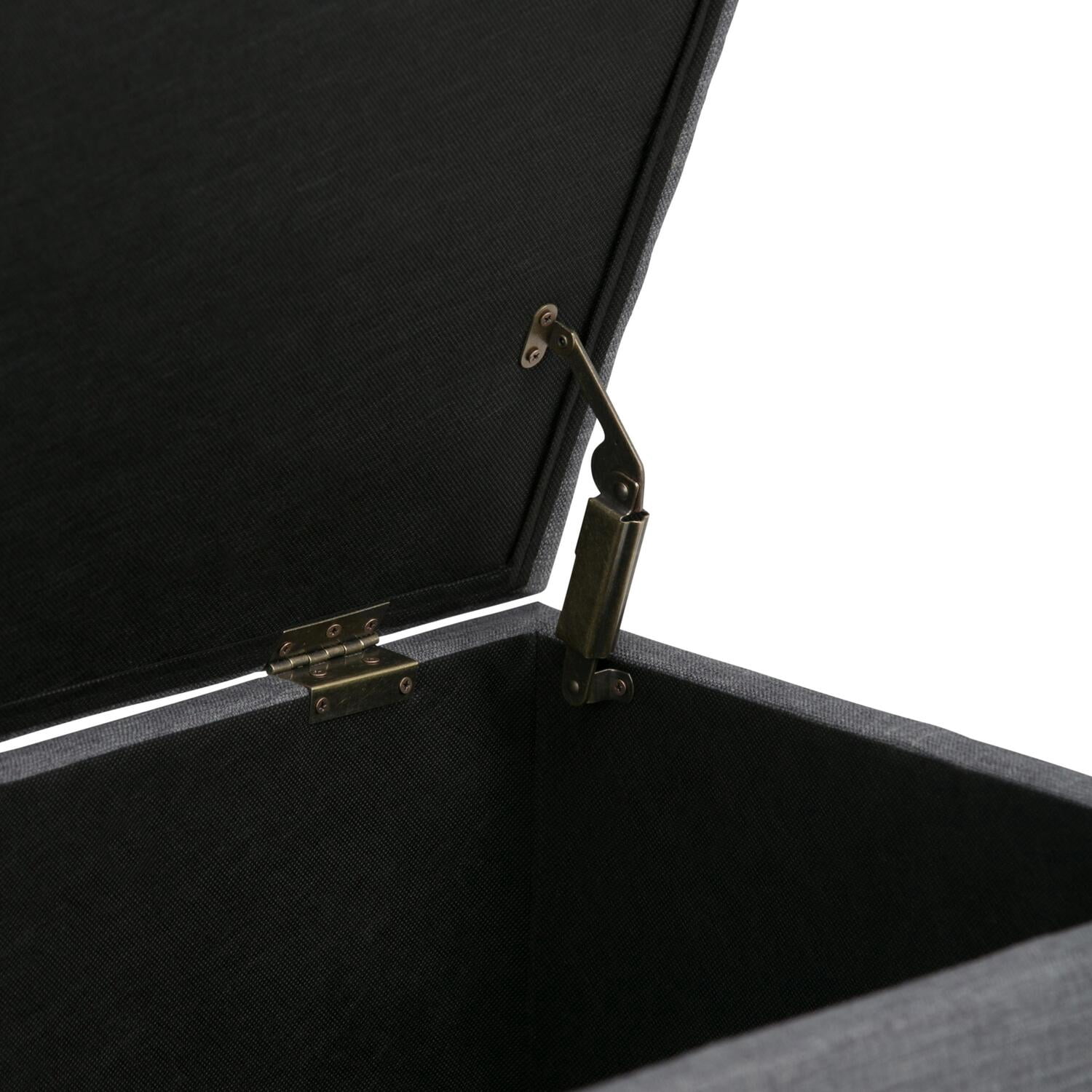 Amelia 33 inch Wide Storage Ottoman Bench in Midnight Black Vegan Leather