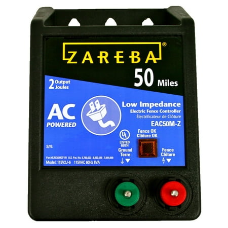ZAREBA AC LOW IMPEDANCE ELECTRIC FENCE CHARGER BLACK 50