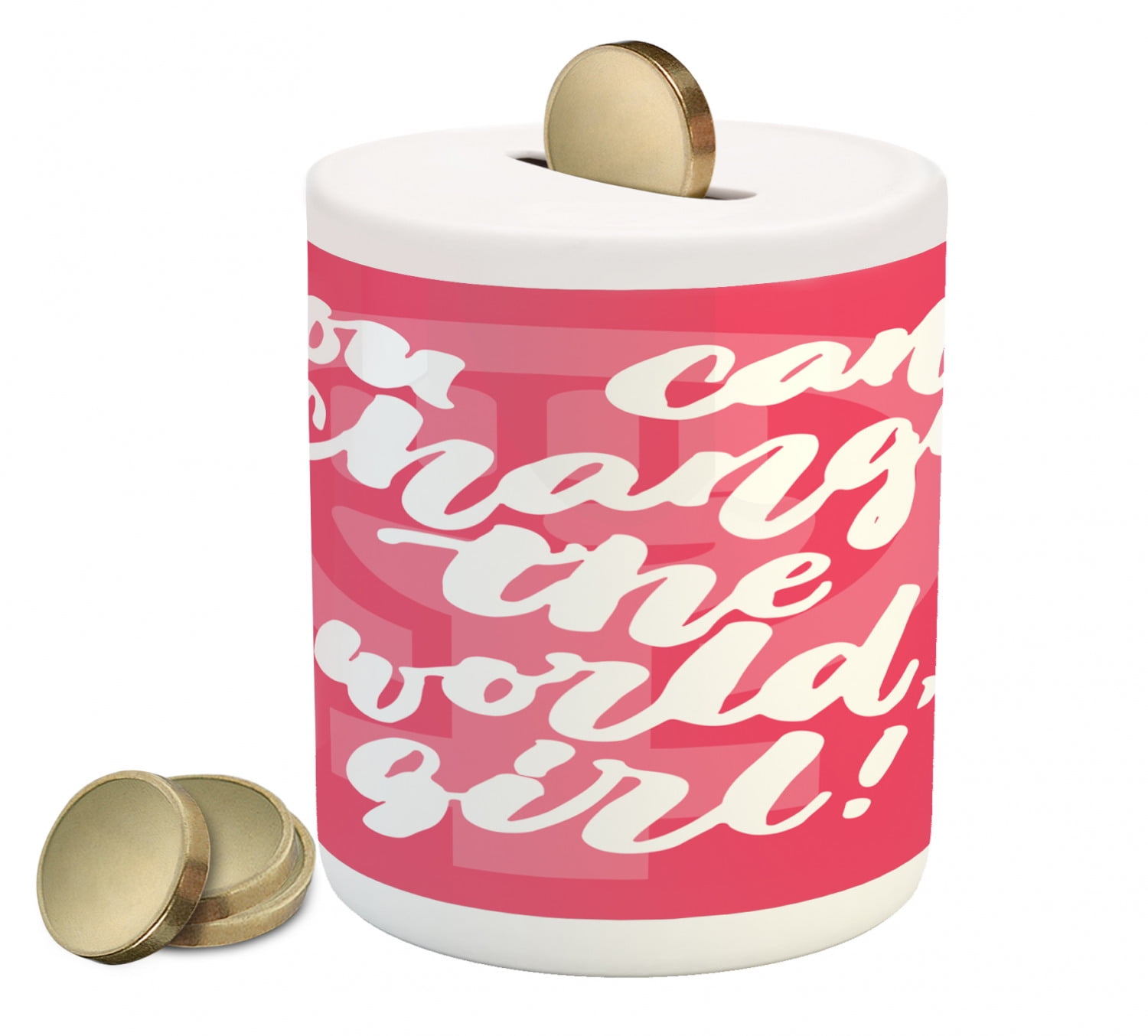 Saying Piggy Bank You Can Change The World Girl Female Empowerment Feminist Text On Pink Ceramic Coin Bank Money Box For Cash Saving 3 6 X 3 2 Hot Pink Coral And White By