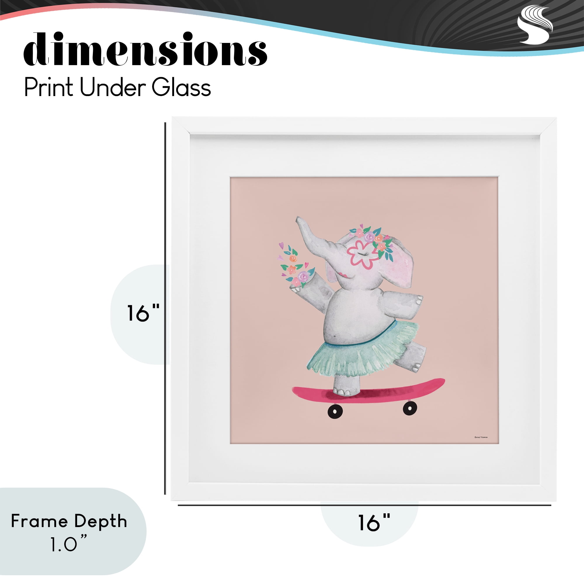 Stupell Industries Skateboarding Elephant with Flowers White Framed Print Under Glass, design by Rachel Nieman