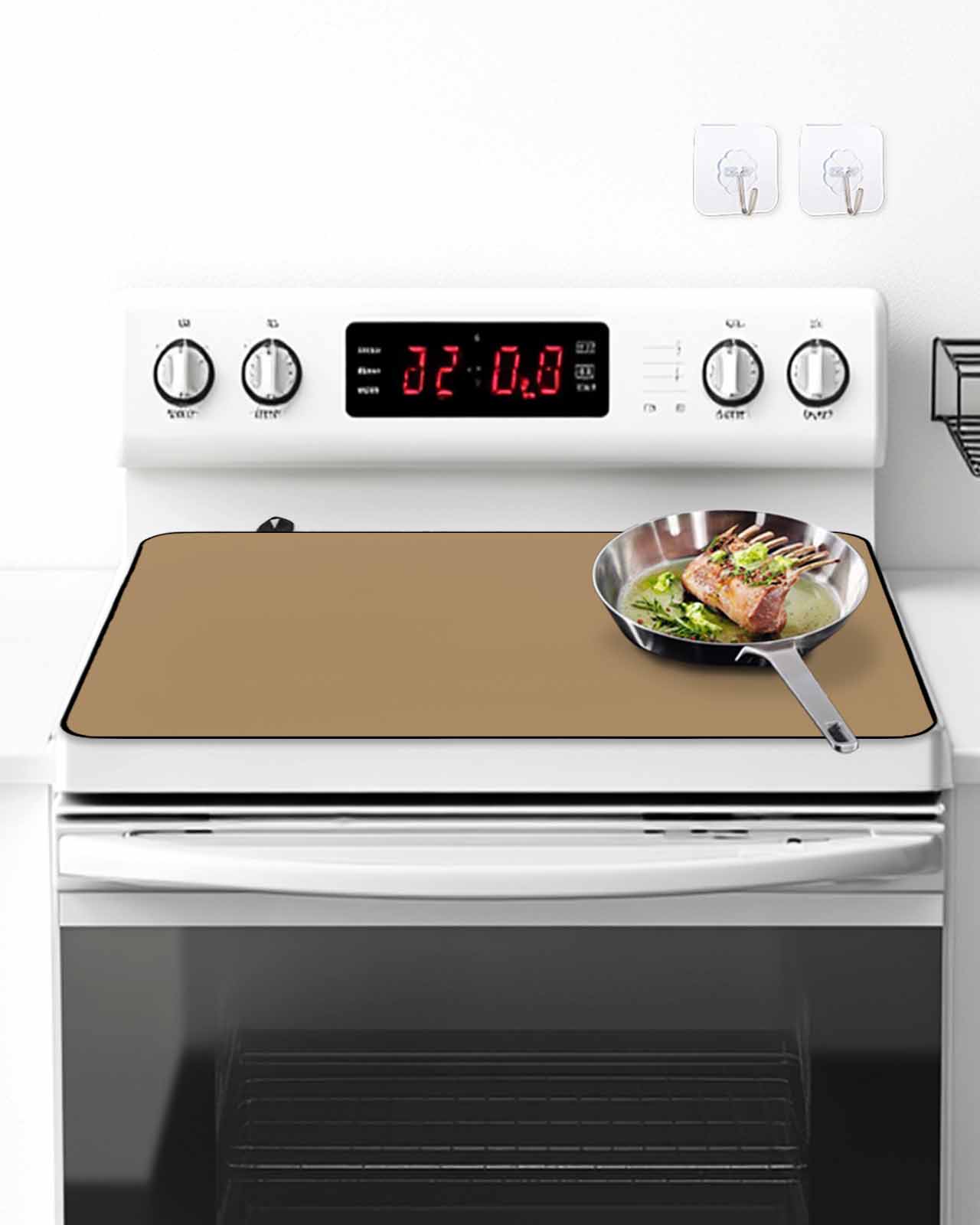 Stove Top Covers for Electric Stove, Pure Khaki Glass Stovetop Cover Protector, Simple Solid Color Induction Cooktop Protector Oven Mat for Kitchen Countertop 24"x21"