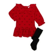 Wonder Nation Baby Girl Dress and Tights Outfit Set, 2-Piece, Sizes 0/3-24 Months