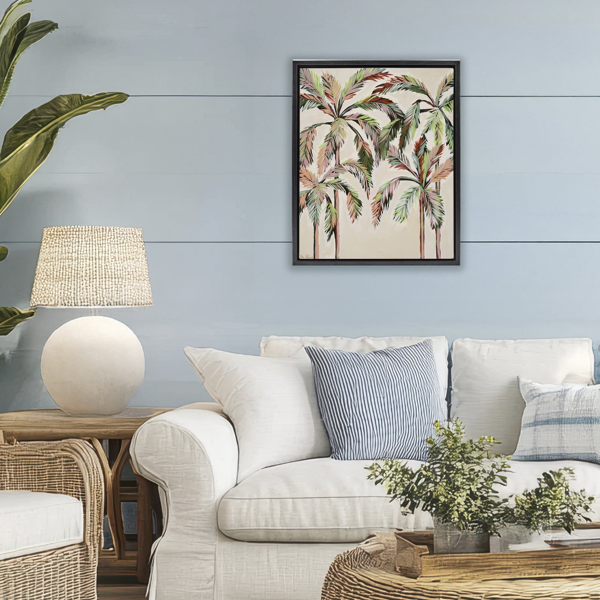 Stupell Industries Blushing Palm Tree Canopy Black Framed Floater Canvas Wall Art, design by Dani Heyward