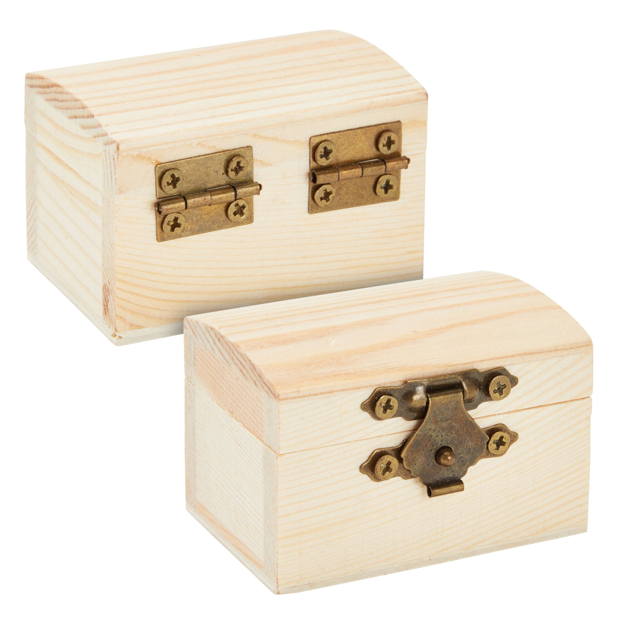 Juvale 12-Pack Small Wooden Boxes for Crafts, Unfinished Wood Treasure Chest-Style Box with Hinged Lid and Front Clasp, Paintabl