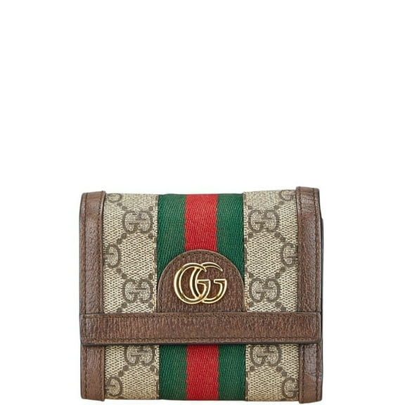 Pre-Owned Gucci GG Supreme Ophidia Tri-fold Wallet 523174 Brown PVC Leather Women's... (Good)