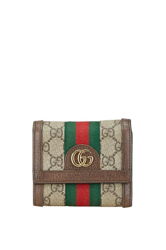 Pre-Owned Gucci GG Supreme Ophidia Tri-fold Wallet 523174 Brown PVC Leather Women's GUCCI