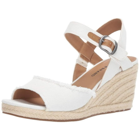 Lucky Brand Women's Mindra White Open Toe Platform Summer Espadrille Wedge Sandal (5.5, White)