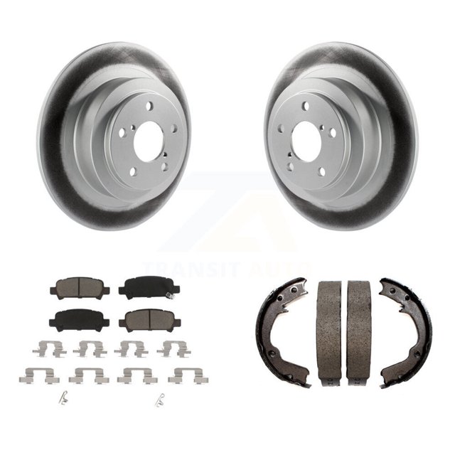 Transit Auto Rear Disc Coated Rotors Ceramic Pads and Parking Brake Shoes Kit for Car 2000 Subaru Legacy KGC-103140