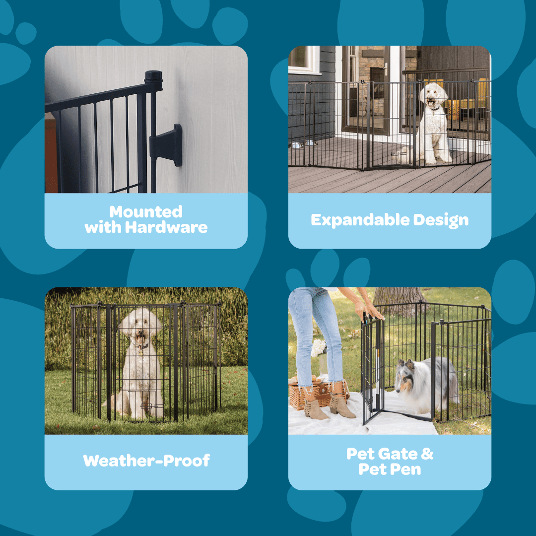 Carlson Extra Tall Heavy-Duty Pet Gate and Pen, 36-inch x 144-inch, Weather-Resistant, Walk Through Door, Black