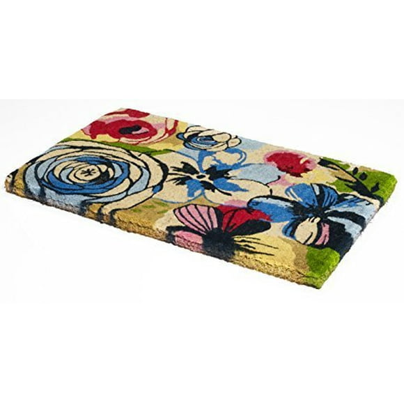 Fab Habitat Extra Thick Doormat - Handwoven, Durable - Natural Coir - Entryway, Front Door, Porch, Patio - Watercolor Floral Multicolor (18" x 30" Thick)