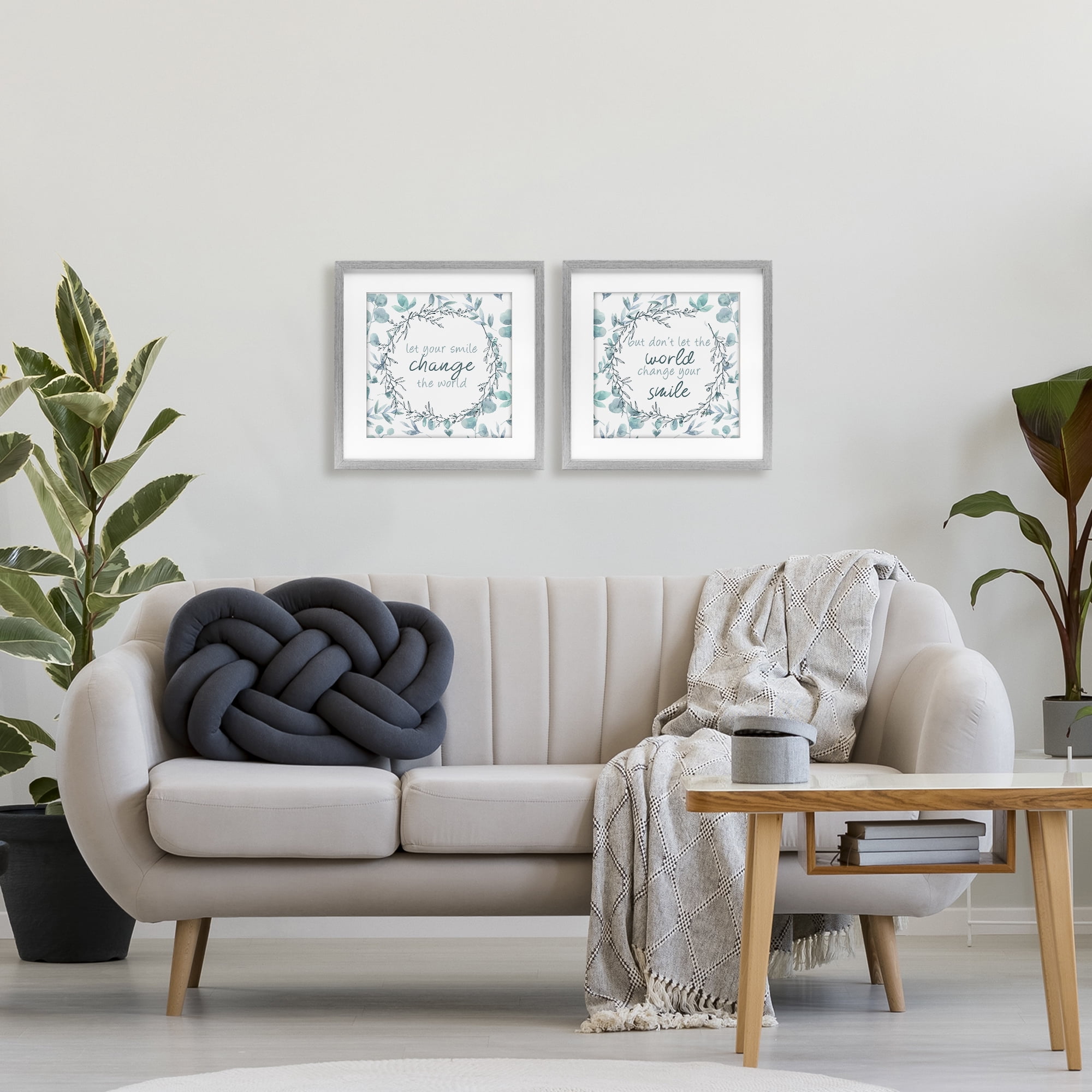 Stupell Industries Inspirational Smile Quotes 2 Piece Gray Framed Print Under Glass Set, design by Kim Allen