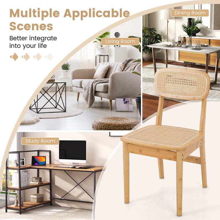 Costway Rattan Accent Chairs Set of 2 Bamboo Frame Cane Woven