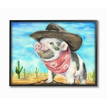 Stupell Industries Funny Wild West Fashion Baby Pig Blue Watercolor Painting Framed Giclee Texturized Art by George Dyachenko