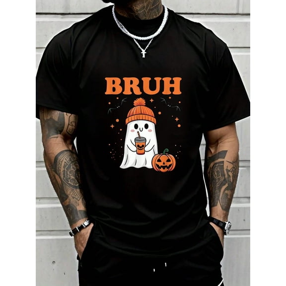 100% Cotton Bruh Ghost Halloween Cute Ghost Trick Or Treat Pumpkin T-Shirt Summer Men For Top