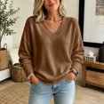 thumbnail image 6 of Dwellite Womens Knit V Neck Sweater Long Sleeve Fall Tops Lightweight Basic Pullover Tops Coffee M, 6 of 6