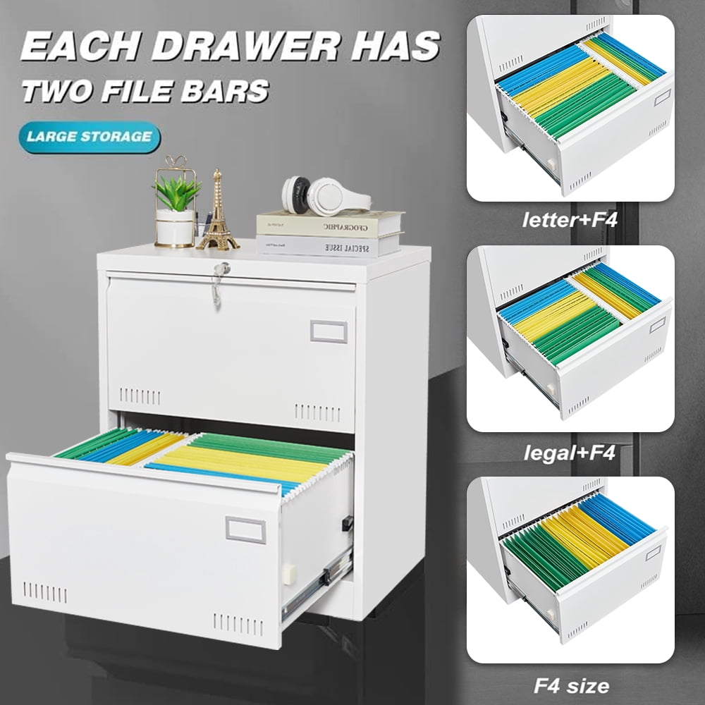 Syngar Metal Lateral File Cabinets with Lock, 2 Widened Drawer Large Filing Cabinet, Lockable Storage Cabinet for Legal/Letter/A4/F4 Size Home Office, White