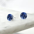 thumbnail image 5 of Gem Stone King 925 Sterling Silver Blue Created Sapphire Stud Earrings for Women Men (7.32 Cttw, Round 10MM), 5 of 5