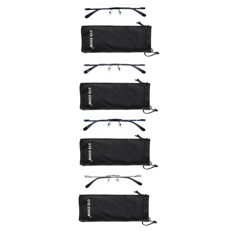 EYE ZOOM 4 Pack Unisex Rimless Metal Frame Reading Glasses with Pouch for Men and Women (Mul-color, +2.25)