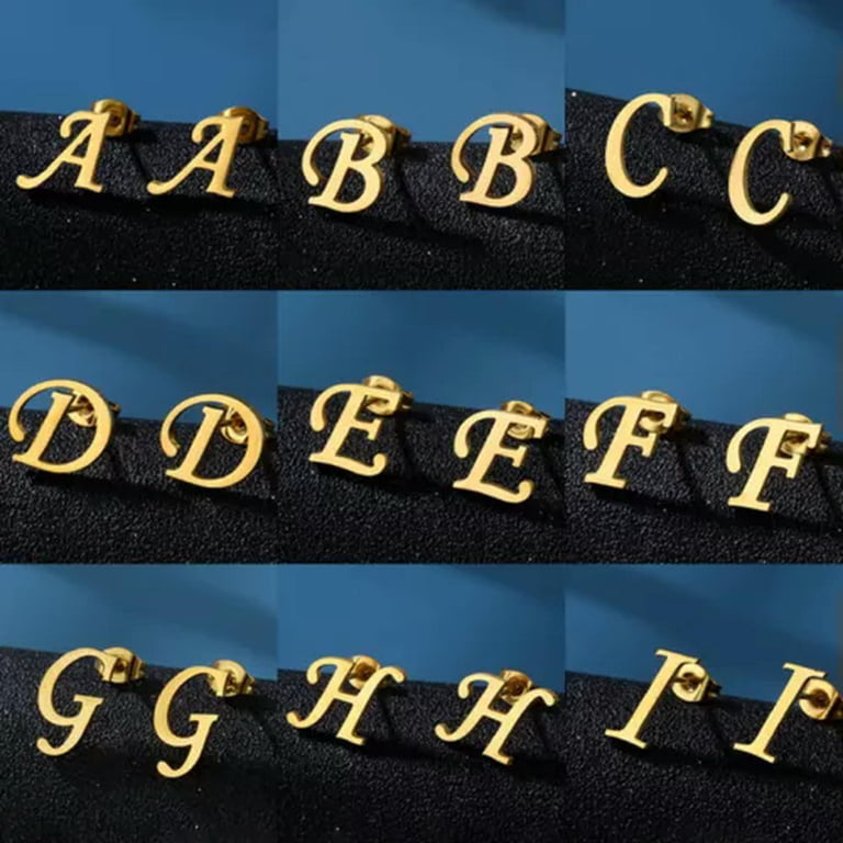 HOOUN 1Pair Stainless Steel Lucky A-Z 26 Alphabet Letter Earring