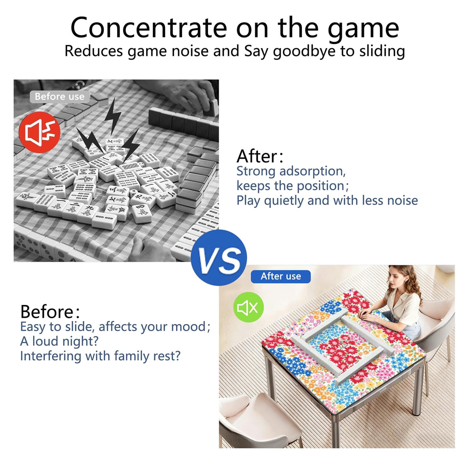 Boho Style Multi-Purpose Rubber Game Surface 31.5x31.5 Inch Mahjong Table Cover Features Non-Slip Backing and Noise Dampening for Game Room Activities