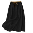 thumbnail image 2 of Busydd Women's Cotton Linen Skirt with Pockets Summer Beach Solid Color Elastic Waist Midi Skirt Comfortable Drawstring Slit Hem Long Skirts M, 2 of 9