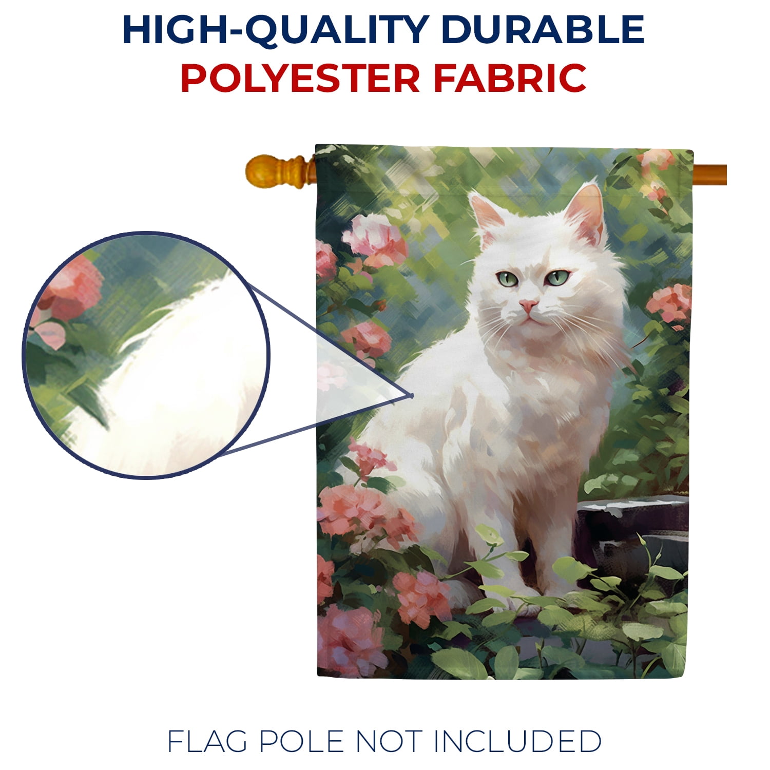 America Forever Spring White Cat House Flag 28 x 40 inch Double Sided Kitty Pink Floral Summer Spring House Flag for Outdoor Cat Flag Yard Decoration