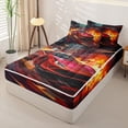 thumbnail image 2 of Castle Fairy Red Supercar Zipper Twin Comforter Sets with Fitted Sheet and 2 Pillowcases for Boys,City Explosion Zipper Bedding Set for Bedroom,Red and Black,4-Piece,Grey Reversible, 2 of 6