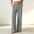 thumbnail image 2 of Aezemi Corduroy Straight Leg Pants Womens Button Elastic Waist Casual Work Pants for Women Fashion Comfy Dressy Business Casual Winter Fall Long Trousers with Pockets L, 2 of 7