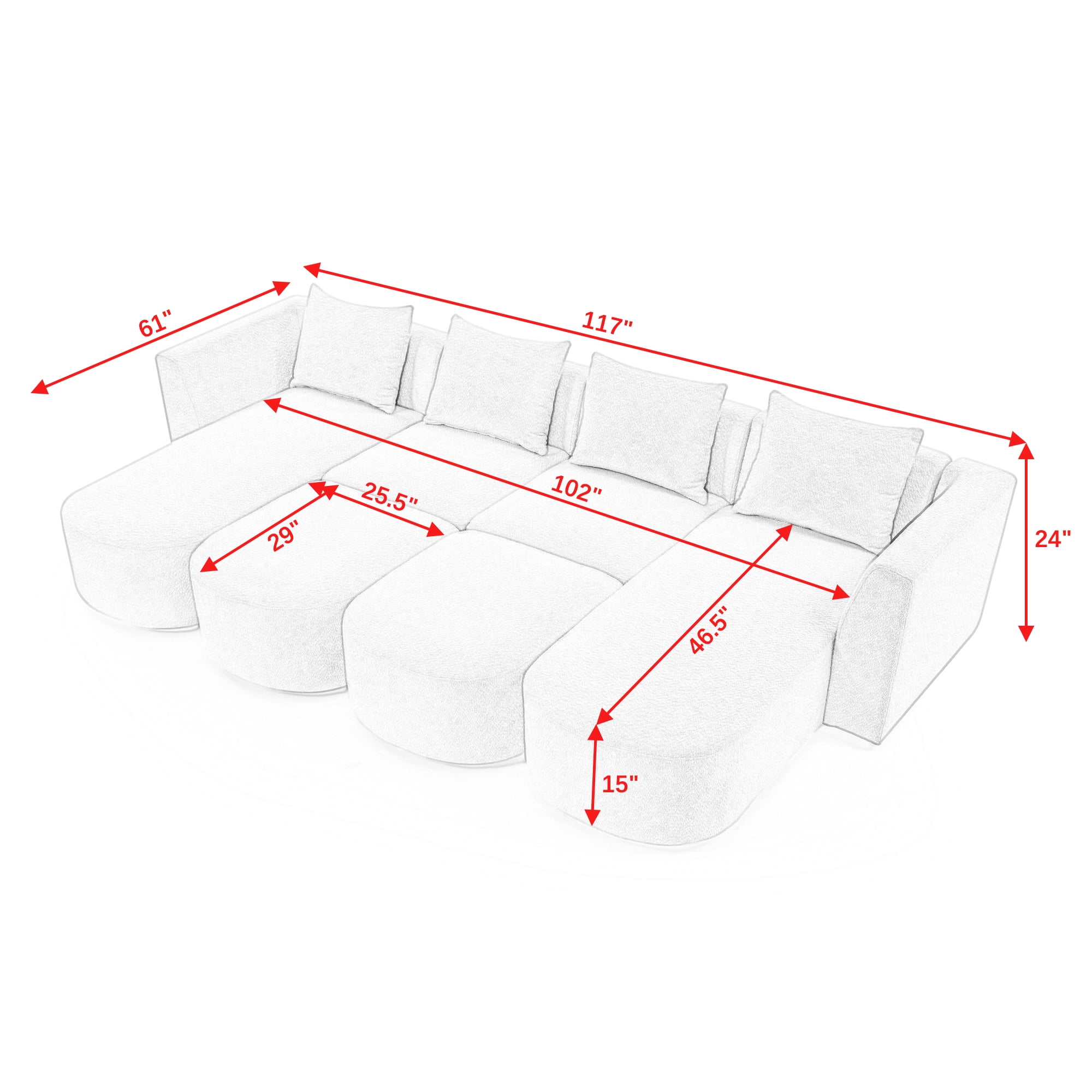 Kadyn 117" L Shape Sectional Sofa, Modern Sofa Couch with Two Single Seat, Two Chaises and Two Ottomans, 6-Seater Modular Sofa for Small Space Living Room, Beige Kadyn 117" L Shape Sectional Sofa, Modern Sofa Couch with Two Single Seat, Two Chaises and Two Ottomans, 6-Seater Modular Sofa for Small Space Living Room, Beige