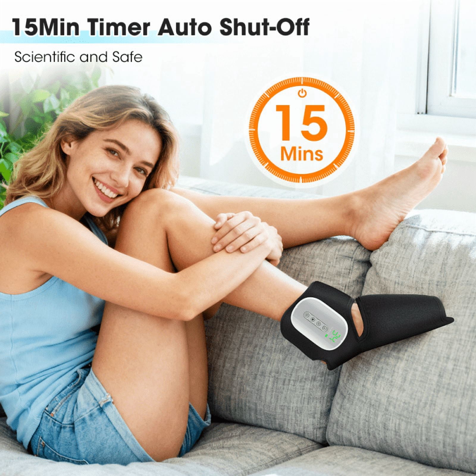 Air Compression Foot Massager with Heat, 3 Modes & 4 Intensity Levels, 4 Adjustable Warmth (104°F-131°F) for Feet & Ankles, 15-Min Timer, Portable with 3000mAh Battery
