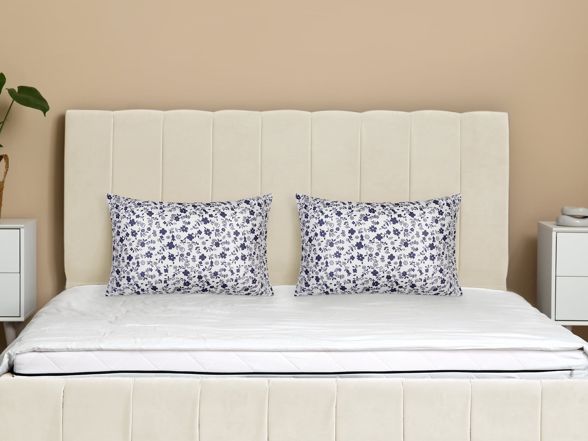 Unique Bargains Set of 2 Pillowcase for Hair and Skin Cotton Floral Pillow Cases Dark Blue
