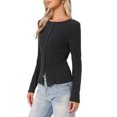 thumbnail image 4 of INSPIRE CHIC Knit Top for Women's Long Sleeve Button Fitted Solid Casual Blouse M Grey, 4 of 6